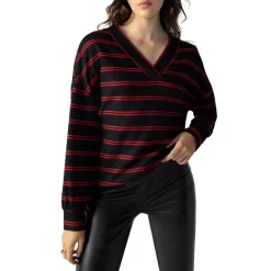Hot Sale 😍 Sanctuary V Neck Waffle Top Black Stripe ⌛