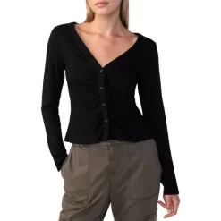 Best Pirce 🔥 Sanctuary Shirred Front Knit Blouse Black 🧨