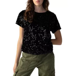 Best Sale ⭐ Sanctuary High Shine Short Sleeve Sequin Tee Black 😍